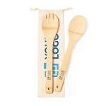 2 bamboe salade utensils met zak Bamboo met jouw bedrukking