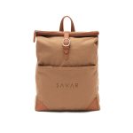 Laptoprugzak van gerecycled polyester met gesp kleur lichtbruin weergave met logo