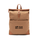 Laptoprugzak van gerecycled polyester met gesp kleur lichtbruin met afdrukgebied