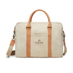 Elegante gewatteerde gerecyclede laptoptas 16'' kleur beige weergave met logo