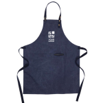 Schort van gerecycled materiaal met voorvak kleur marineblauw met afdrukgebied