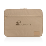 Laptophoes van gerecycled polyester 15,6'' kleur lichtbruin weergave met logo