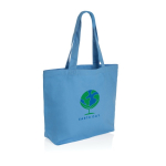Boodschappentas van gerecycled canvas 240 g/m2 EcoTrace Pocket kleur lichtblauw weergave met logo
