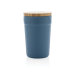 Gerecyclede plastic thermosbeker met bamboe deksel 300ml Ecobrew kleur blauw tweede weergave