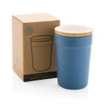 Gerecyclede plastic thermosbeker met bamboe deksel 300ml Ecobrew kleur blauw weergave met doos