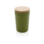 Gerecyclede plastic thermosbeker met bamboe deksel 300ml Ecobrew kleur donkergroen