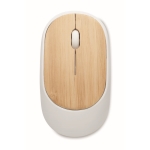 Draadloze muis van gerecycled ABS met kap van natuurlijk bamboe kleur wit tweede weergave