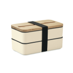 2-laags gerecyclede PP lunchbox met afscheider en bestek 2x400ml kleur beige