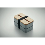 2-laags gerecyclede PP lunchbox met afscheider en bestek 2x400ml kleur matzwart