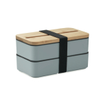 2-laags gerecyclede PP lunchbox met afscheider en bestek 2x400ml kleur matzwart