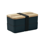 2-laags gerecyclede PP lunchbox met afscheider en bestek 2x400ml kleur marineblauw