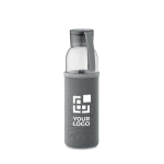 Bedrukte fles van gerecycled glas met deksel en anti-lekdop 500 ml kleur donkergrijs weergave met bedrukking