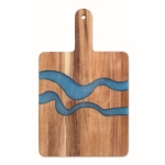 Serveerplank bedrukken van acaciahout met blauw epoxyharsdetail kleur hout derde weergave