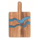 Serveerplank bedrukken van acaciahout met blauw epoxyharsdetail kleur hout vierde weergave