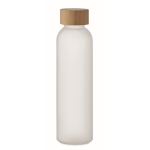 Gekleurde glazen fles met matte afwerking en bamboe dop 500ml kleur doorzichtig wit