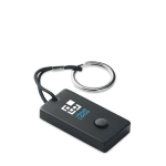 Draadloze keyfinder in de vorm van een sleutelhanger kleur zwart weergave met bedrukking