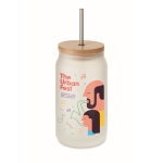 Cocktailpot met stalen rietje, deksel en eigen logo 400ml kleur doorzichtig wit hoofdweergave