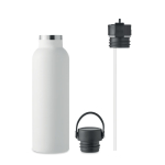Lekvrije drinkfles 700 ml inclusief 2 verwisselbare doppen en rietje kleur wit zij aanzicht
