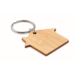 Voordelige, huisvormige bamboe bedrukte sleutelhanger kleur hout