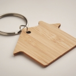Voordelige, huisvormige bamboe bedrukte sleutelhanger kleur hout foto bekijken vierde weergave