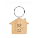 Voordelige, huisvormige bamboe bedrukte sleutelhanger kleur hout weergave met bedrukking