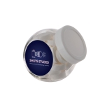 Klein potje met logo gevuld met ronde Wilhelmina Mints 200ml kleur wit