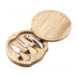 Ronde houten kaassnijset met houten plank kleur bruin tweede weergave