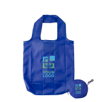 190T polyester opvouwbare boodschappentas met haak kleur blauw met jouw bedrukking