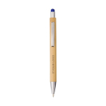 Promotiepen van bamboe met metallic details kleur blauw met jouw bedrukking