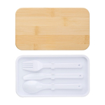 Dubbele lunchbox met intern tussenschot en bestek 800ml kleur wit tweede weergave