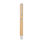 Bamboe balpen en rollerballset met koperen details kleur naturel derde weergave voorkant