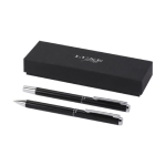 Aluminium balpen en rollerball met chromen accessoires kleur zwart