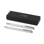 Aluminium balpen en rollerball met chromen accessoires kleur zilver