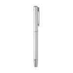 Aluminium balpen en rollerball met chromen accessoires kleur zilver weergave zijkant