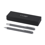 Aluminium balpen en rollerball met chromen accessoires kleur donkergrijs