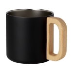 Mok van gerecycled staal met isolatie en houten handvat 360 ml kleur zwart tweede weergave