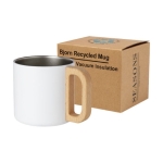 Mok van gerecycled staal met isolatie en houten handvat 360 ml kleur wit