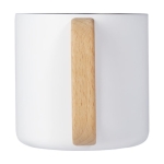 Mok van gerecycled staal met isolatie en houten handvat 360 ml kleur wit tweede weergave achterkant