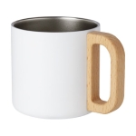 Mok van gerecycled staal met isolatie en houten handvat 360 ml kleur wit tweede weergave