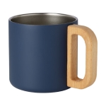 Mok van gerecycled staal met isolatie en houten handvat 360 ml kleur donkerblauw tweede weergave