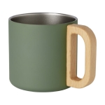 Mok van gerecycled staal met isolatie en houten handvat 360 ml kleur miliair groen tweede weergave