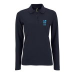 Damespolo met lange mouwen van 100% katoen 180 g/m2 SOL'S Perfect kleur marineblauw weergave met bedrukking