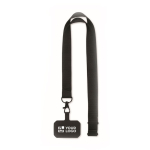 Polyester lanyard met veiligheidsgesp voor telefoon kleur zwart weergave met bedrukking