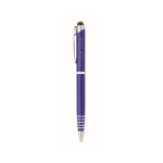Rollerballpen van gerecycled aluminium met blauwe inkt kleur blauw weergave met bedrukking