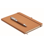 Notitieboekje van gerecycled leer met harde kaft en pen kleur beige