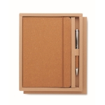 Notitieboekje van gerecycled leer met harde kaft en pen kleur beige tweede weergave