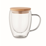 Mok van borosilicaatglas met bamboe deksel, 250 ml kleur doorzichtig