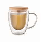 Mok van borosilicaatglas met bamboe deksel, 250 ml kleur doorzichtig tweede weergave