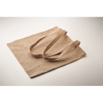 Boodschappentas van jute met lange bijpassende hengsels kleur beige foto bekijken derde weergave