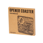 Vierkante bamboe onderzetter met flesopener in de hoek kleur hout weergave met doos
